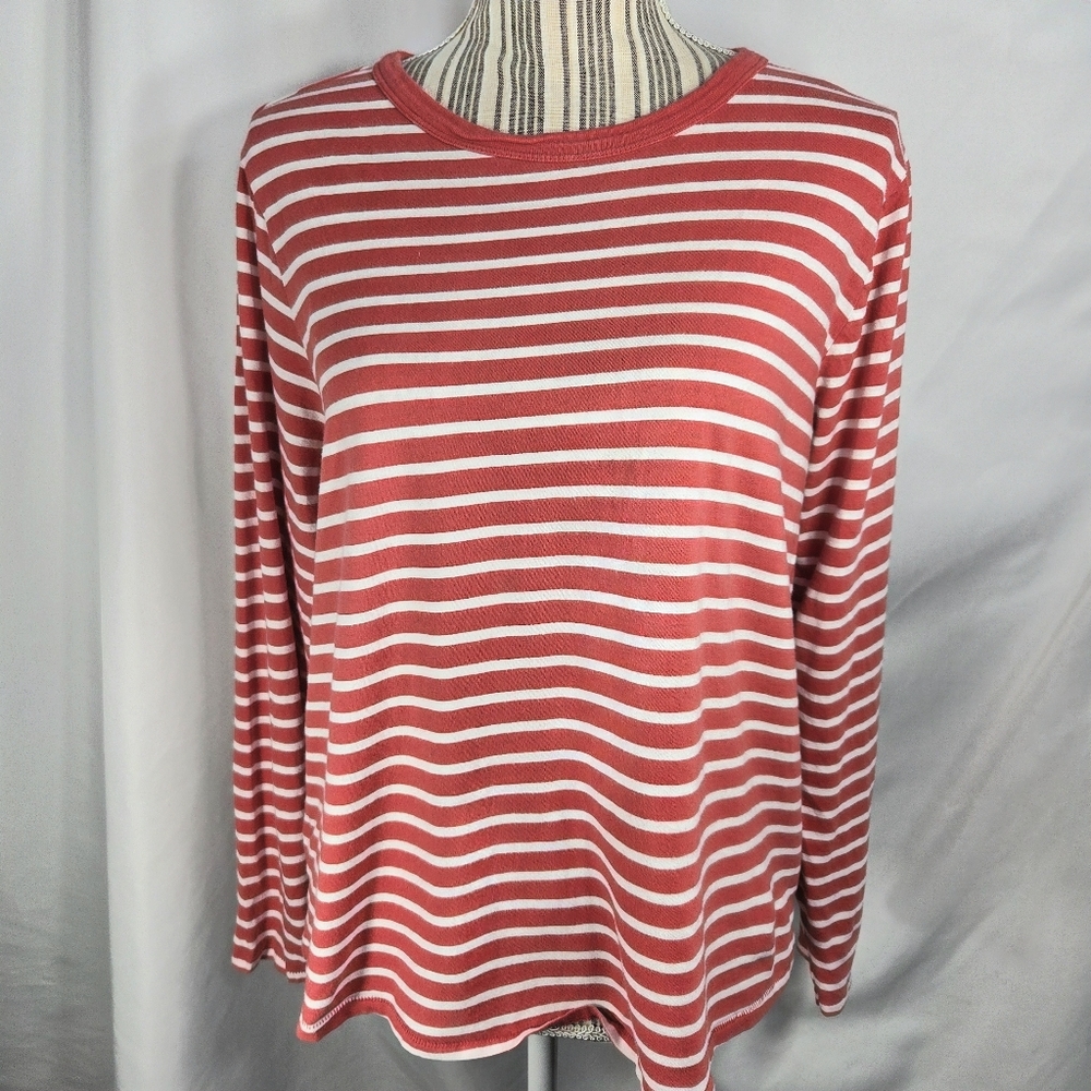 Old Navy Everywear Red & White Striped 100% Cotton Long Sleeve Top Size Large